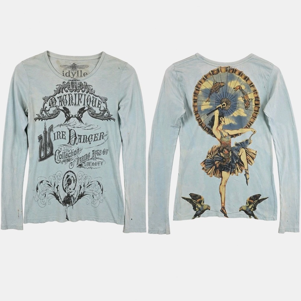 Idylle Top M Y2K Whimsigoth Victorian Circus Tattoo Art Distressed Fairy Grunge
